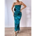 thumbnail image 5 of Women'S Summer Dress Printed Strapless Tube Bodycon Maxi Side Slit Mesh Layered Blue L, 5 of 10
