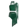 thumbnail image 4 of Aislor Lyrical Dance Women Single Long Sleeve Crop Top with Skirted Briefs Ballet Skating Outfit Dark Green XXL, 4 of 7