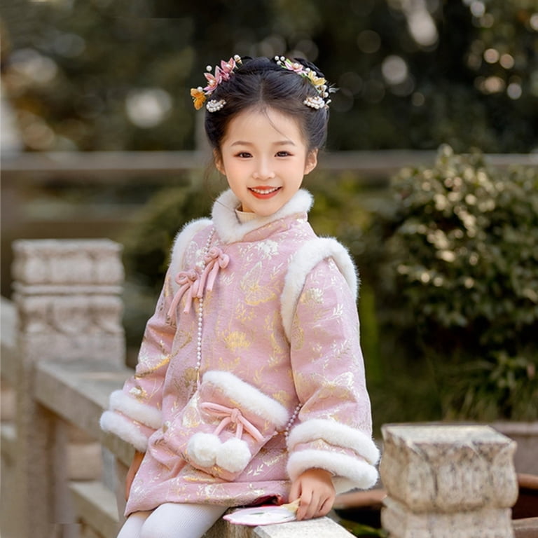 cute asian dresses EnJoCho Little Girls Fleec𝖾 Lined Cheongsam Dress Long Sleeve Chinese New Year Traditional Spring Festival Qipao Party 𝖧anfu Oriental Clothing Apparel Festival Celebration Dress Gown cotton blend Size:us-2 yellow velvet dress Cheongsam CALYPTRA Off-Shoulder Chiffon Fitted