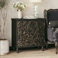 thumbnail image 6 of COZAYH 2 Door Farmhouse Storage Cabinet with Embossed Distressed Flower Motif, Vintage Side Table for Living Room, Bedroom, Boho, Black, 6 of 8