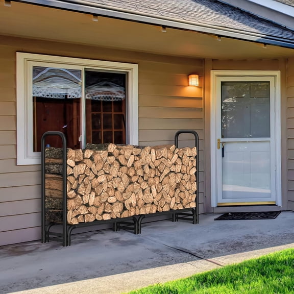 8FT Firewood Rack Outdoor with Fabric Mesh for Storing Logs of Various Size,