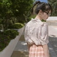 thumbnail image 4 of JUNWELL Chemises d'Été Femmes Rétro Imprimé Puff Sleeve Bouton Cranté Tempérament Streer Tout-Match Filles Femmes Tops Tendance de la Mode, 4 of 7