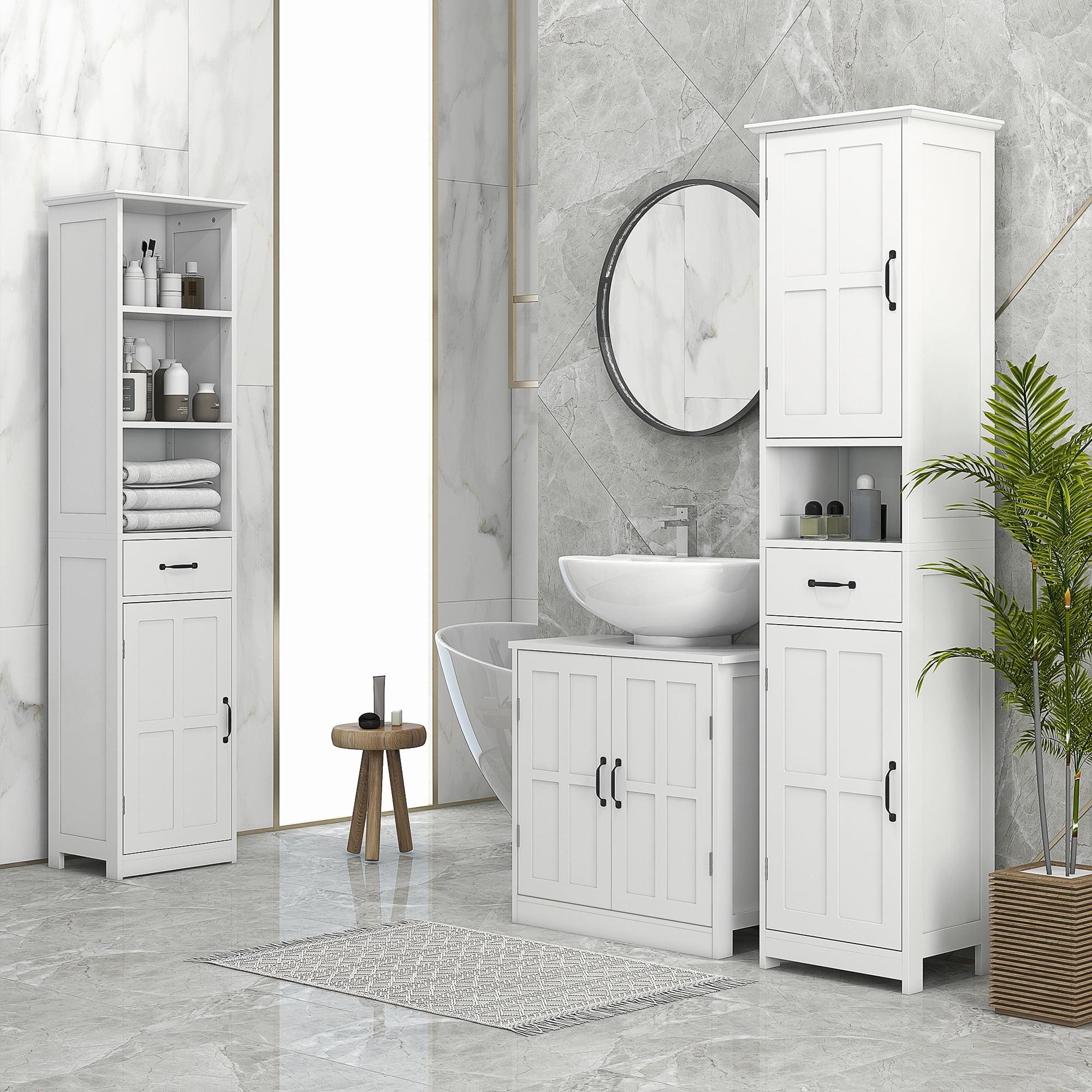 kleankin Pedestal Under-Sink Cabinet, Bathroom Storage Unit with Double Doors and Adjustable Shelf, White
