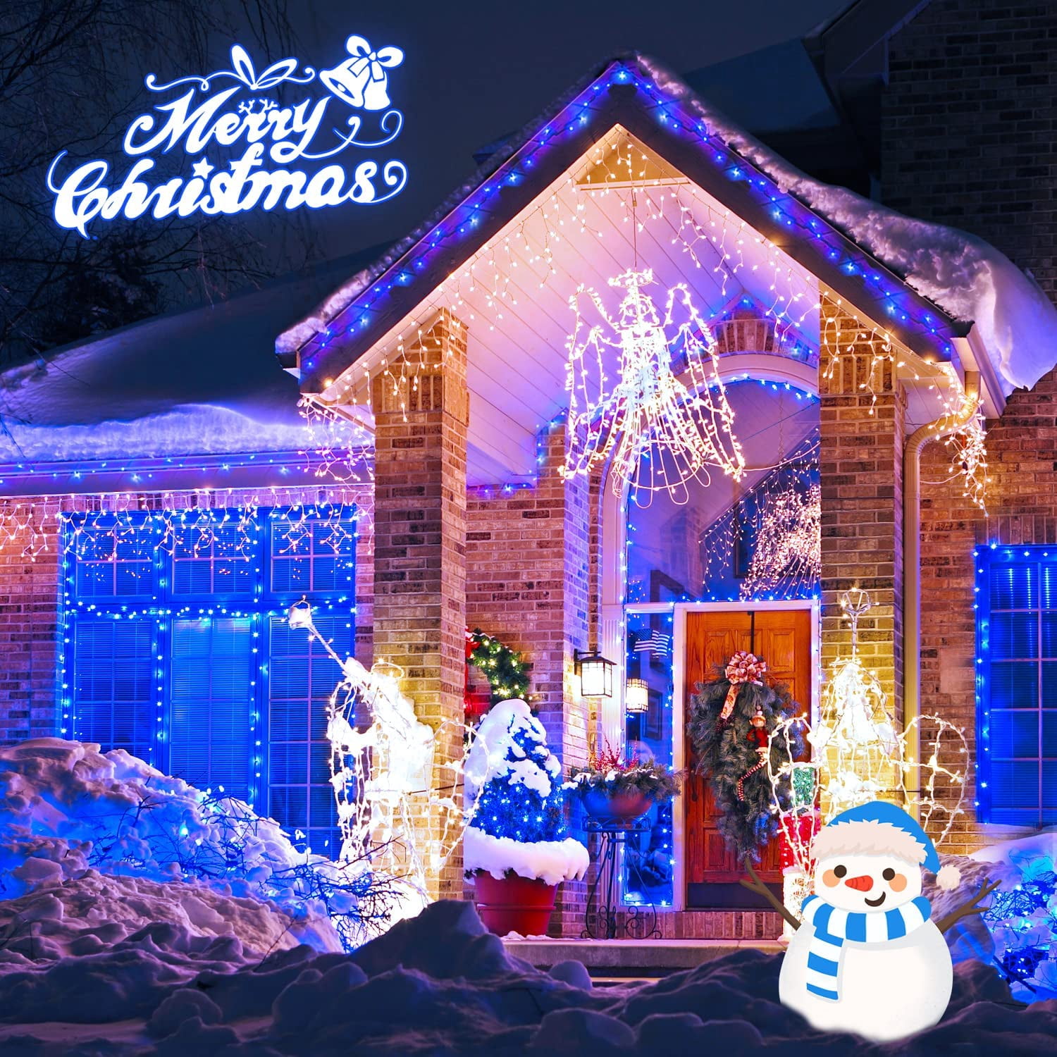 JMEXSUSS 2 Pack Blue Solar Christmas Lights, 100 LED 42.7ft Solar String Lights Outdoor Waterproof, 8 Modes Solar Lights for Christmas Tree, Halloween, Gardens, Party, Xmas, Outdoors