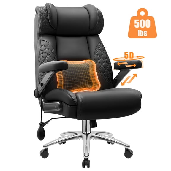 FelixKing Big and Tall Office Chair 500Lbs, Ergonomic Desk Chair with Adjustable 5D Arm Lumbar Support, Extra Wide Comfy Office Chair, Executive Leather Computer Chair for Home Office, Black