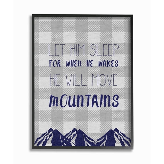 Stupell Let Him Sleep Blue Plaid Framed Giclee Art 11 x 14