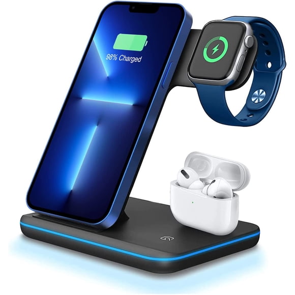 iPhone Wireless Charger Stand,QI Fast Foldable 3 in 1 Charging Station,Wireless Charging Dock for Apple iPhone 13/12/11/11pro/11pro Max/X/XS/XR/Xs Max/8/8 Plus, Samsung,iWatch Series, AirPods 2/3/Pro
