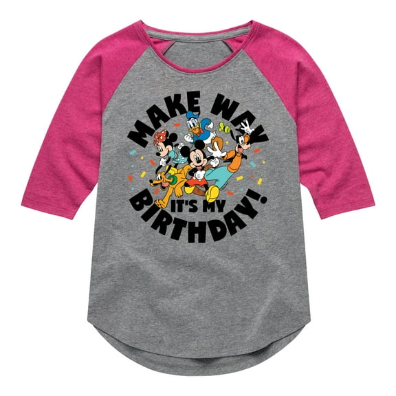 Mickey & Friends - Make Way It's My Birthday - Toddler And Youth Girls Raglan Graphic T-Shirt
