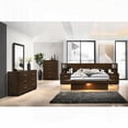 thumbnail image 2 of Queen Size Wood Panel Bed with Cappuccino Finish and LED Lighting for Bedroom, 2 of 6