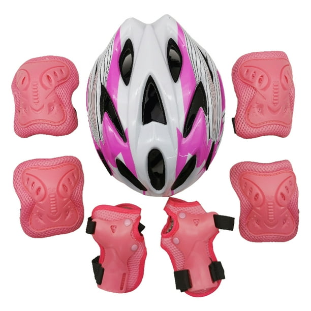 Wosthever Protector de patinaje sobre ruedas ajustable de 7 piezas Juego de cascos para niños pequeños Coderas patinar Tira negra roja rosa Wosthever OD022039-05