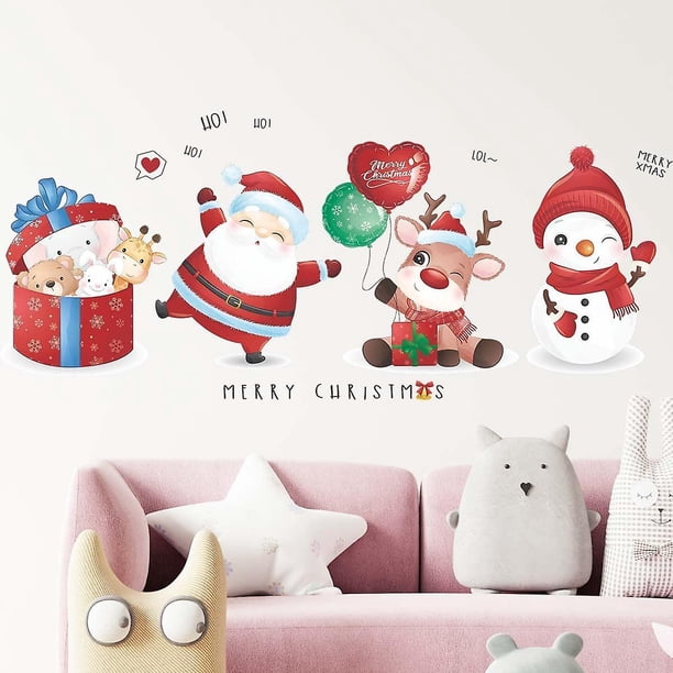 Pegatinas de pared navideñas extraíbles, pegatinas de pared de Feliz Navidad, lindo Papá Noel, reno, muñecos de nieve, vinilo, ventana, vacaciones de Navidad, dormitorio, aula, Hom