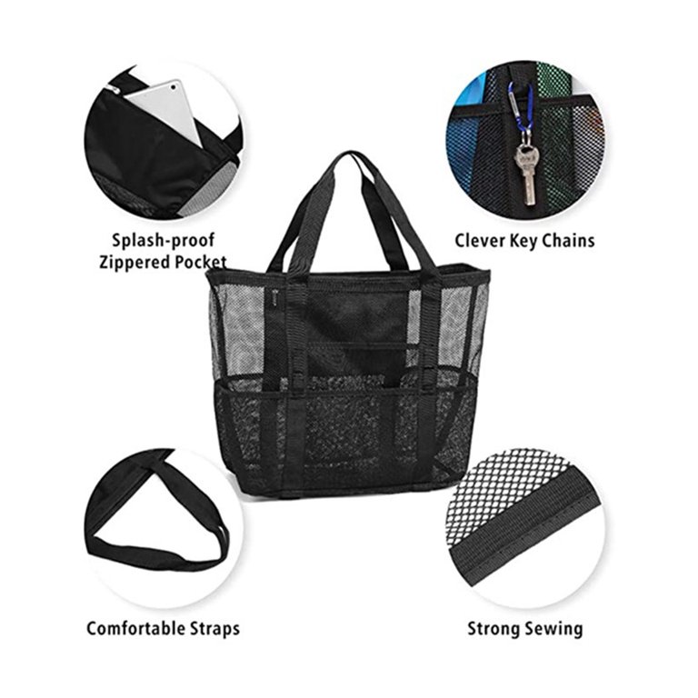 Nylon Mesh Large Tote Bag With Zipper