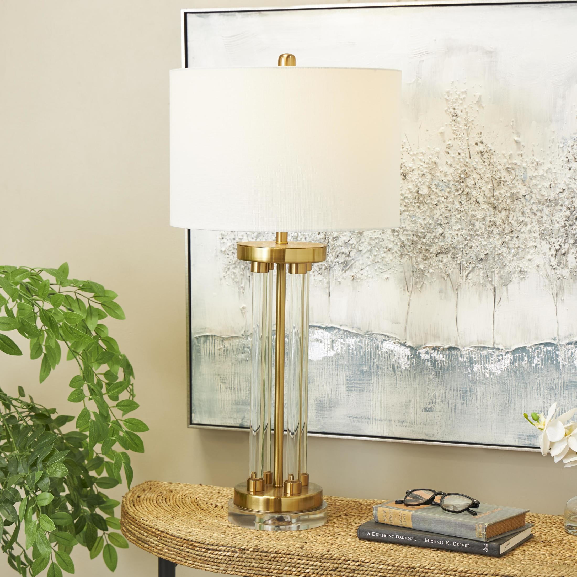 DecMode 31" Rods Clear Table Lamp with White Linen Shade