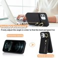 thumbnail image 3 of iPhone 12 Mini Case with Card Holder for Women, iPhone 12 Mini Phone Case Wallet with Credit Card with Ring Kickstand Zipper Shockproof Slim Stand Case for iPhone12mini - Black, 3 of 12