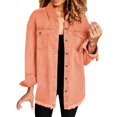 thumbnail image 2 of Womens Tops Washed Denim Shirt Jacket Polyester And Cotton Shirt Collar Chest Pockets Long Sleeves Regular Fit Casual Daily Outfits M Sweaters For Women, 2 of 6