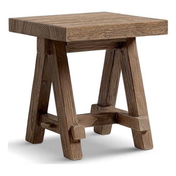 Hawthorne 18" Square Reclaimed Elm Trestle Side Table Heritage Medium-Dark Brown