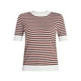 thumbnail image 3 of Time and Tru Women's Stripe Pointelle Rib Sweater with Short Sleeves, Lightweight, Sizes XS-XXXL, 3 of 6