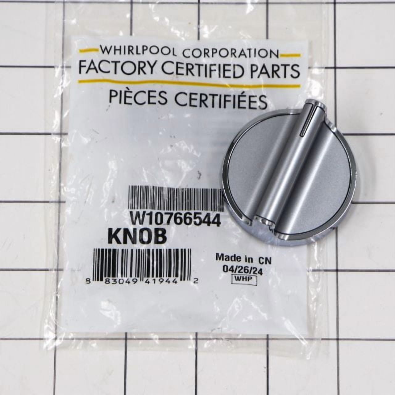 Whirlpool W10766544 Genuine OEM Control Knob, Stainless Steel Replacement Part – Replaces W10430807, W10676228
