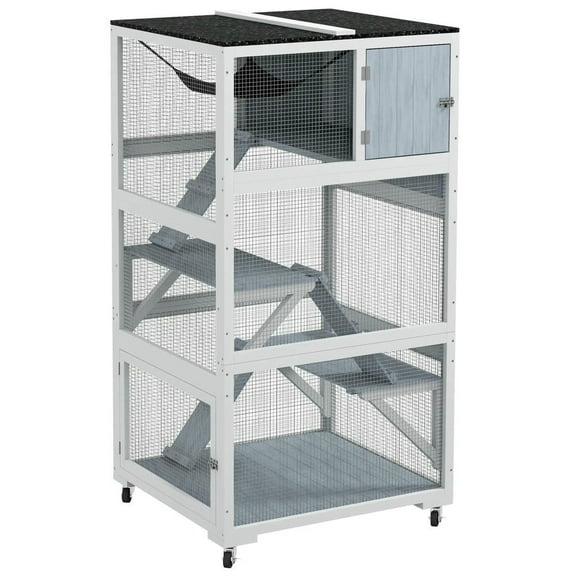 Resenkos Cat Cage, Cat Crate Kennel Enclosure Playpen,Catio, Outdoor Cat Enclosure House on Wheels with Hammock, Gray