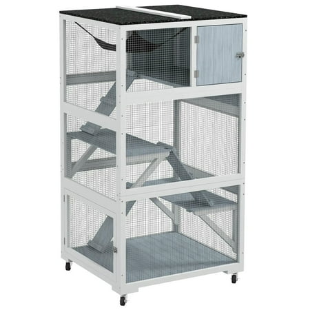 GVN Cat Catio Enclosure Cat Cage House Catio Outdoor Cat Enclosure House on Wheels with Hammock Gray