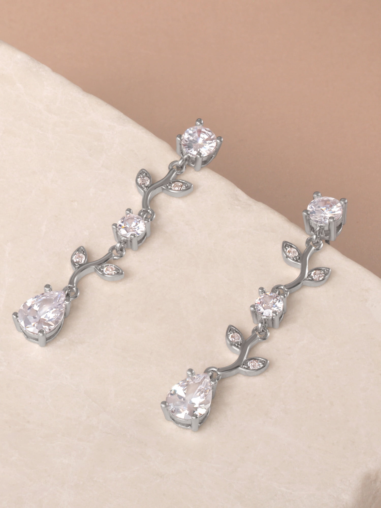 Brilliance Fine- Women's Silver Plated Cubic Zirconia Twig Dangle Earrings