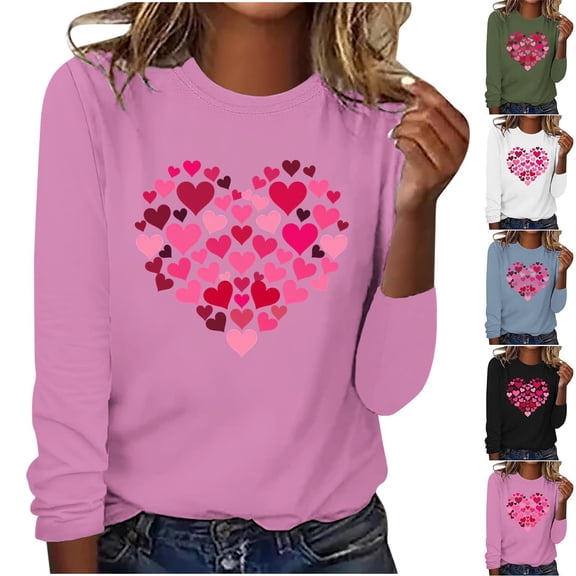 Zorckvet Top for Women Valentine Day Printed Top Crewneck Casual Lightweight Long Sleeve Pullover Sweater Top