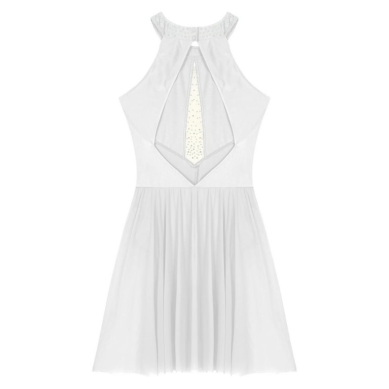 DPOIS Women's Figure Ice Skating Dress Flowy Tulle Skirt Leotard White L -  Walmart.com