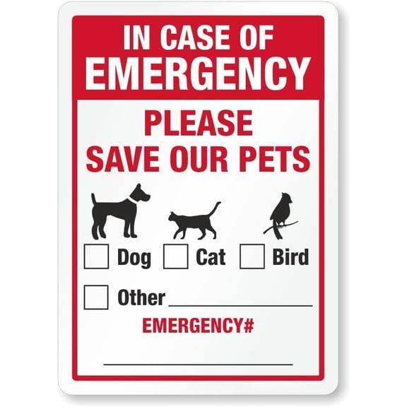 Pet Alert In Case of Emergency Save Our Pets Metal Tin Sign 8"x12", Write-on Emergency Number, For Wall Fence Indoor Outdoor Pet Safety
