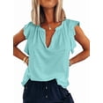thumbnail image 1 of Blusa Informal de Verano con Volantes y Corta para Mujer, Cuello en V, Elegante Blusa de Oficina, Azul , Talla M, 1 of 7