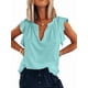 thumbnail image 1 of Blusa Informal de Verano con Volantes y Corta para Mujer, Cuello en V, Elegante, para Oficina, Azul , XXL, 1 of 7