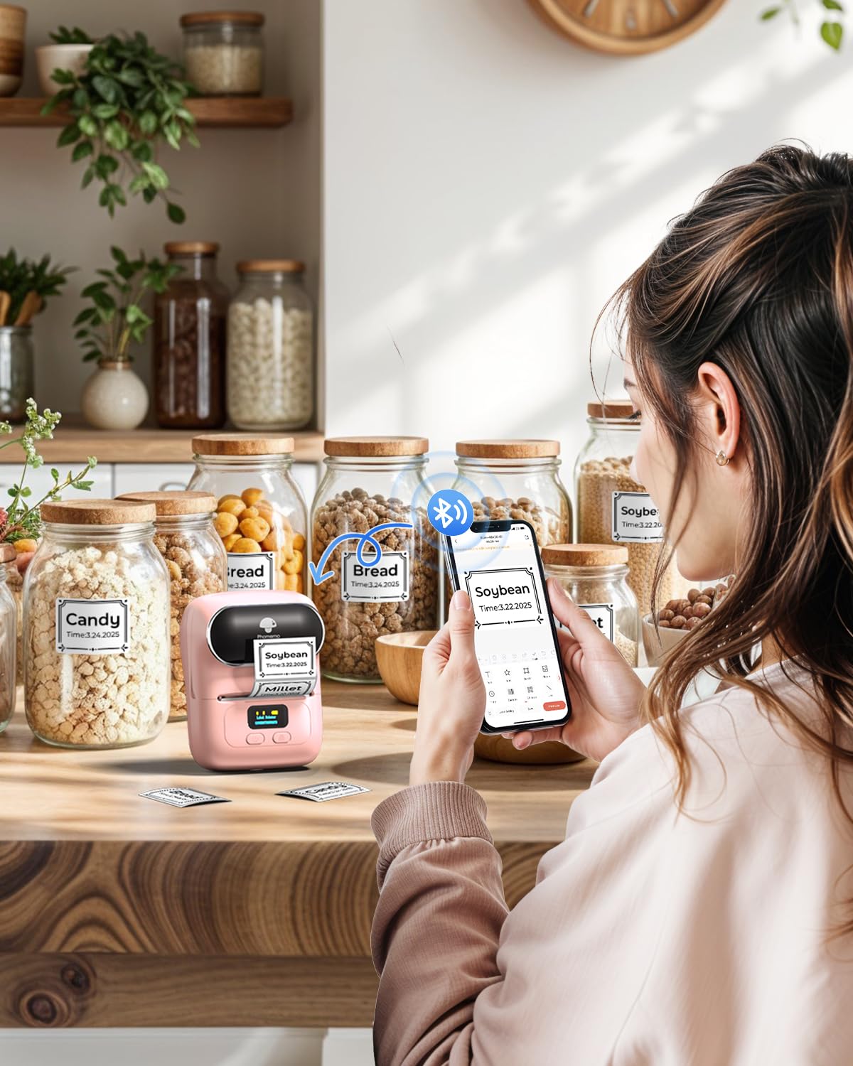 M110 Label Maker Machine- With 3 For Business Labeling  Barcode Office Cable Retail Fonts Choose Icons Templates Pink