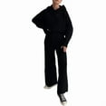 thumbnail image 3 of Women'S Two Piece Outfits Casual Knit Hooded Sweater Straight Leg Pants Set Fall Lounge Travel Clothes Black M, 3 of 7