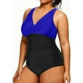 thumbnail image 2 of GHSDFBB Women Plus Size One Piece Swimsuits V Neck Tummy Control Bathing Suits Retro Ruched Swimwear, 2 of 6