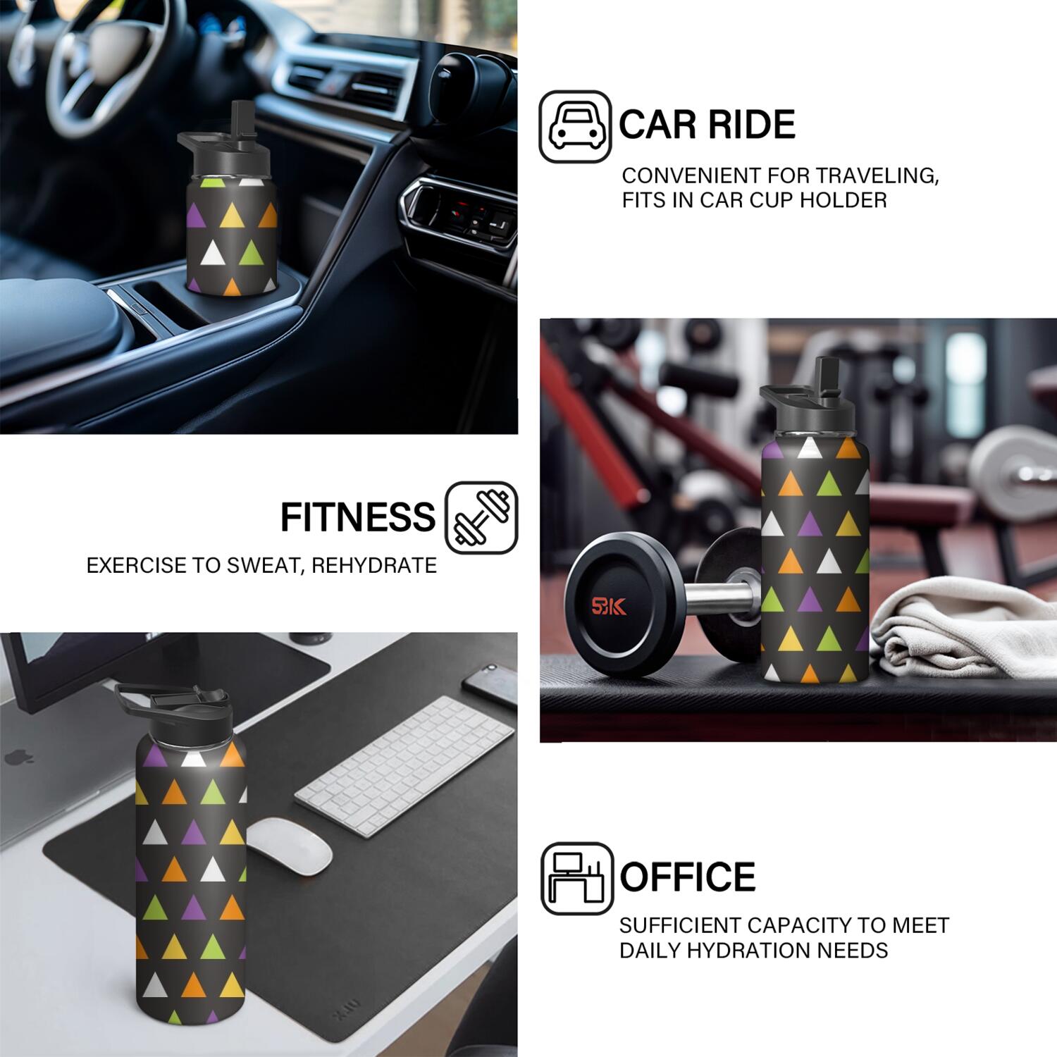 Modern 18 oz Insulated Stainless Steel Water Bottle with Straw & Cleaning Brush , Leakproof, BPA-Free, 304 Stainless Steel, Wide Mouth, Travel Mug for Car, Gym, Office