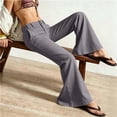 thumbnail image 6 of Karymi Sweatpants Women Solid Double Button High Waist Micro Flare Pants, Front Patch Pocket Stretch Long Trousers, Casual Daily Cargo Bootcut Pants Linen&nbsp;Pants&nbsp;Women, 6 of 6