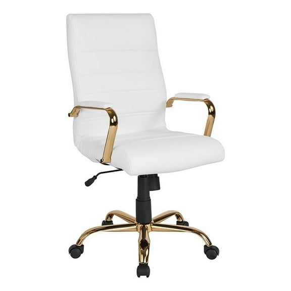 UrbanPro Contemporary Faux Leather High Back Swivel Office Chair in White/Gold