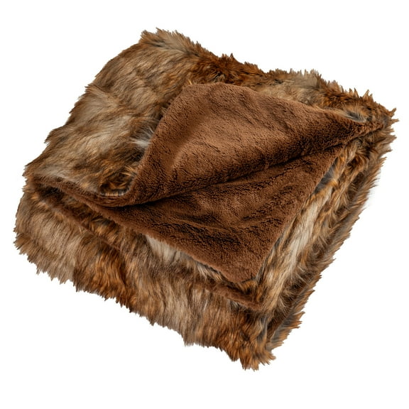 Gymax Fluffy Faux Fur Throw Blanket 540GSM Soft Fuzzy Luxury Faux Raccoon Fur Blanket