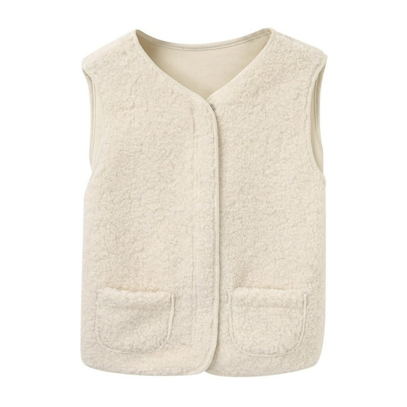 Baberdicy Puffer Vest Lamb Vest Women's 2023 Autumn and Winter New Versatile Outwear Vest Plush Buckle Sweater Vest Beige