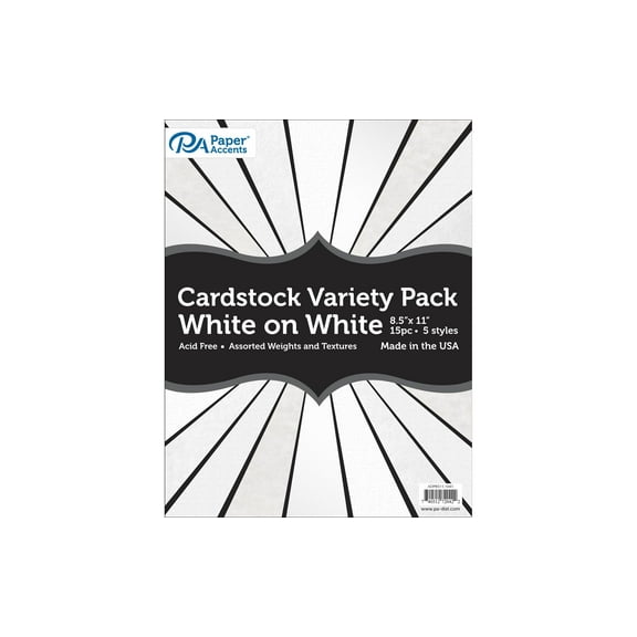 Accent Design Paper Accents Cardstock Variety Pack - 8.5" x 11" White on White 15 Sheets - Heavyweight Cardstock for Scrapbooking, Scrapbooking & Crafts - Archival Quality
