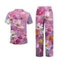 thumbnail image 6 of Yuyamidu Women's Pajama Set Pink Flowers Short Sleeve Top Long Pants Pajama Set Notch Collar Button Up Lounge Sets Soft Comfy Sleepwear, 6 of 7