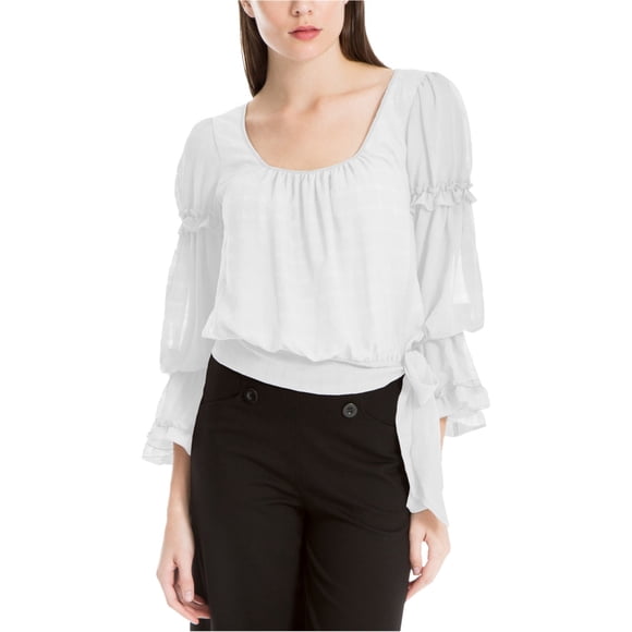 Max Studio London blusa de punto con volantes y cintura anudada para mujer, blanco, extragrande