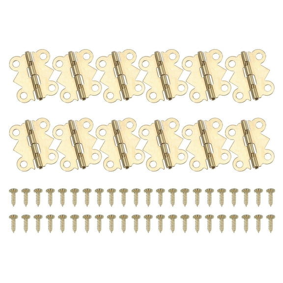Uxcell Butterfly Hinges Small Hinges 0.8'' x 0.7'' 90-Degree with Screws for Cabinet Door Box Furniture Jewelry Hardware, Gold Tone,  Pack of 12