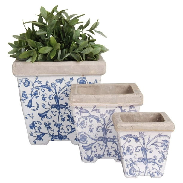 Esschert Design Aged Ceramic Square Nesting Pots Set of 3 Walmart