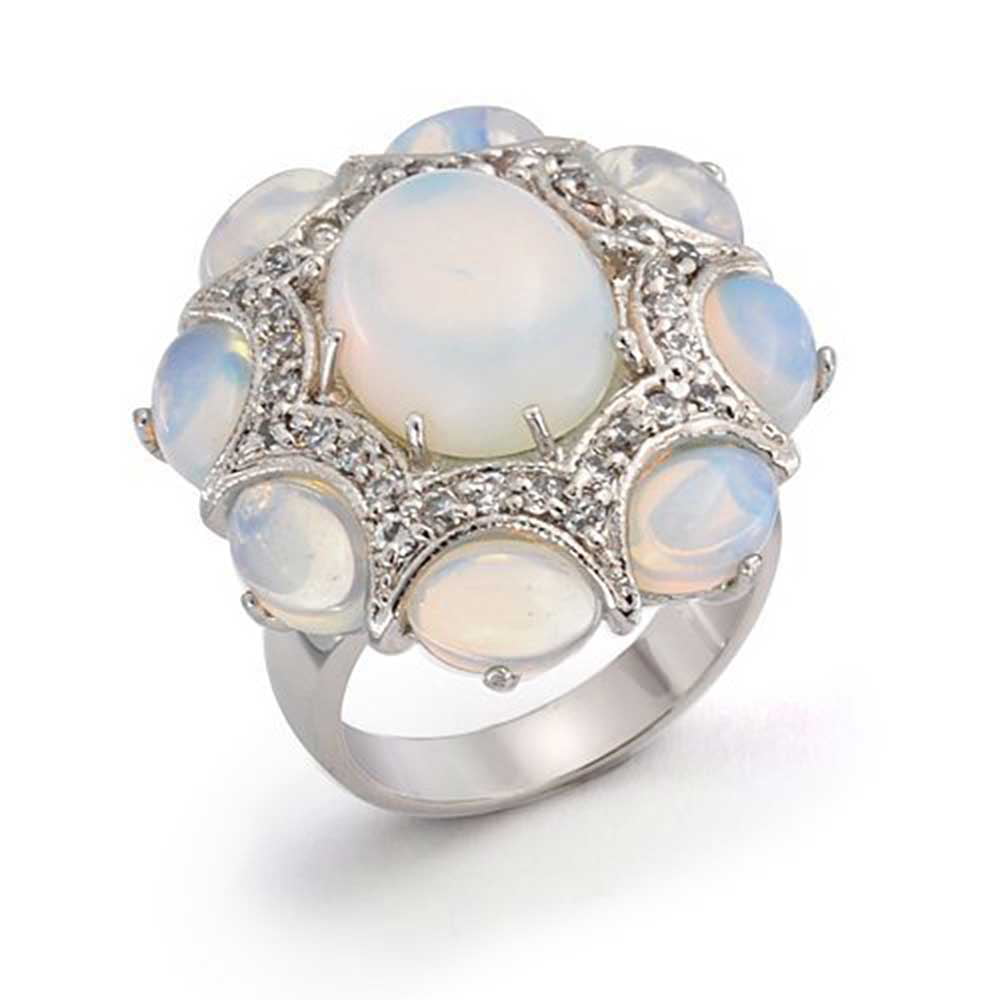 Silver Cluster CZ Marquise Colorful Flower Statement Ring,Vintage Large Cocktail Rings for Women