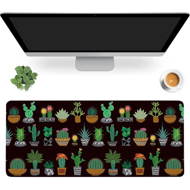 Cactus and Succulents Desk Mat,Cute Plant Extended Gaming Mouse Pad,Large Non-Slip Rubber Base Mousepad with Stitched Edges,Waterproof Mouse Mat Desk Pad for Office Game Home 35.4x15.75 in