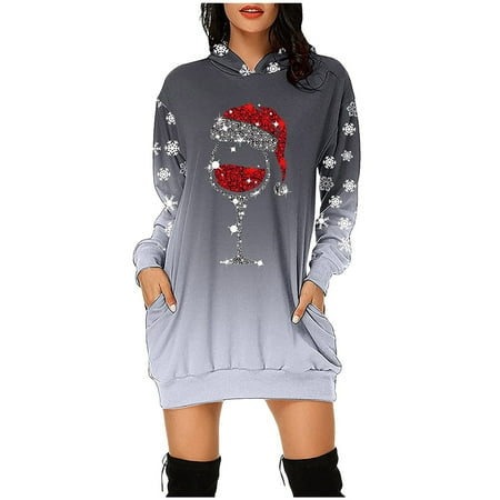 

Haykey Christmas Dresses For Women Fashion Casual Christmas Print Hooded Pockets Short Sweatshirt Dress Black Dress Shoes For Men Polyester