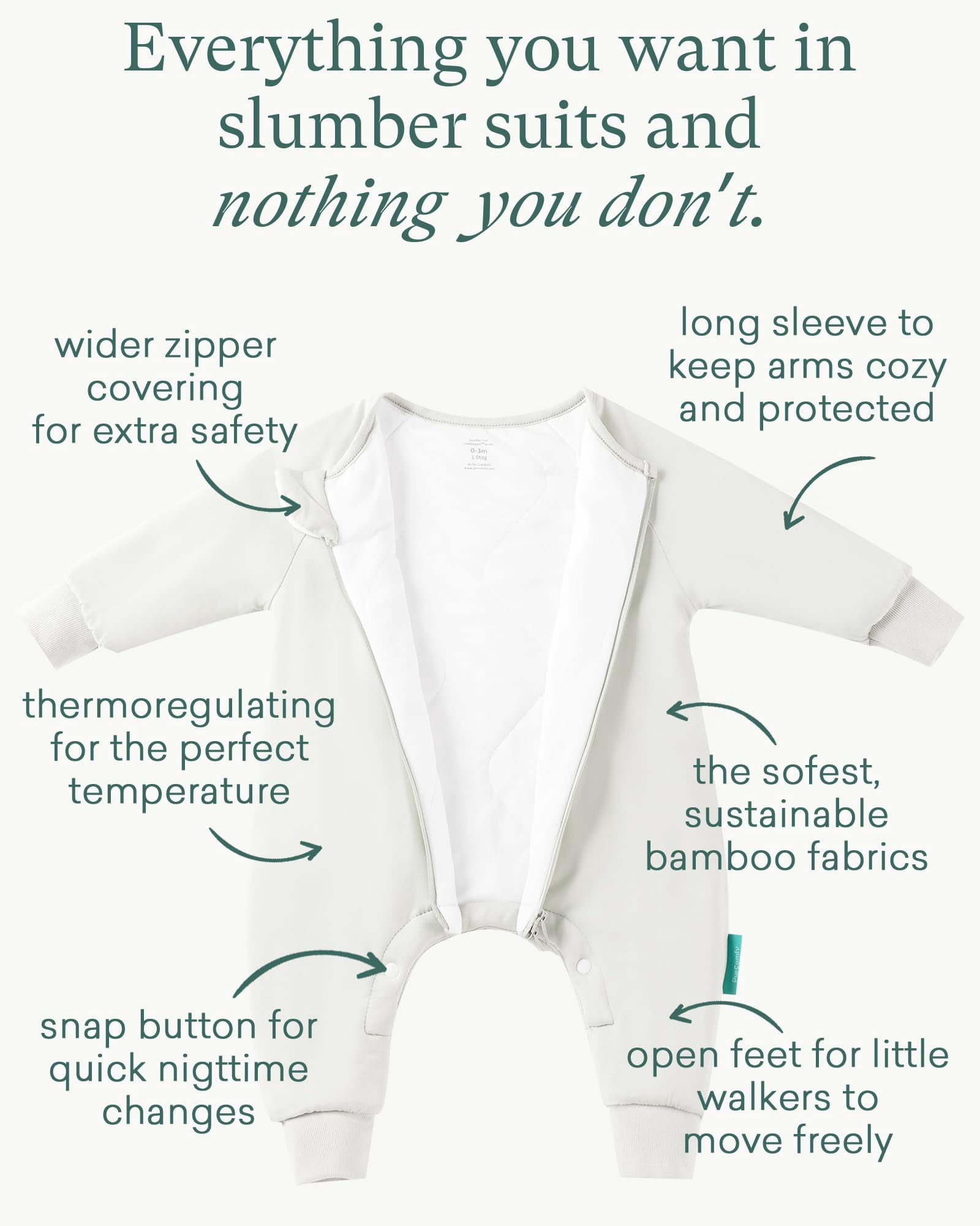 PurComfy Supersoft Baby Safe Sleep Sleepsuit, Zipper + Snap for Easy Diaper Changes 2T-4T, Cream