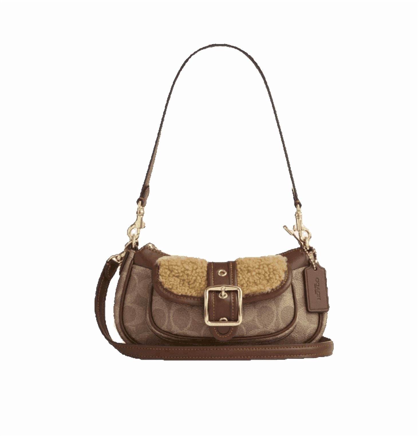 New Coach F31467 Saddle Beige Ema Pebbled Leather Shoulder Bag