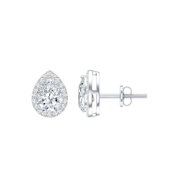 Rosec Jewels Diamond Teardrop Earrings Halo - Lab Diamond Stud Earrings for Wedding - Ef-Vs Quality, 925 Sterling Silver