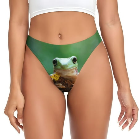 Rateoe Tree Frog Sitting On Sunflowes Pattern Seamless Women Underwear Thongs No Show Ladies Thong No Line Breathable Comfortable Panties Undies for Women-X-Large